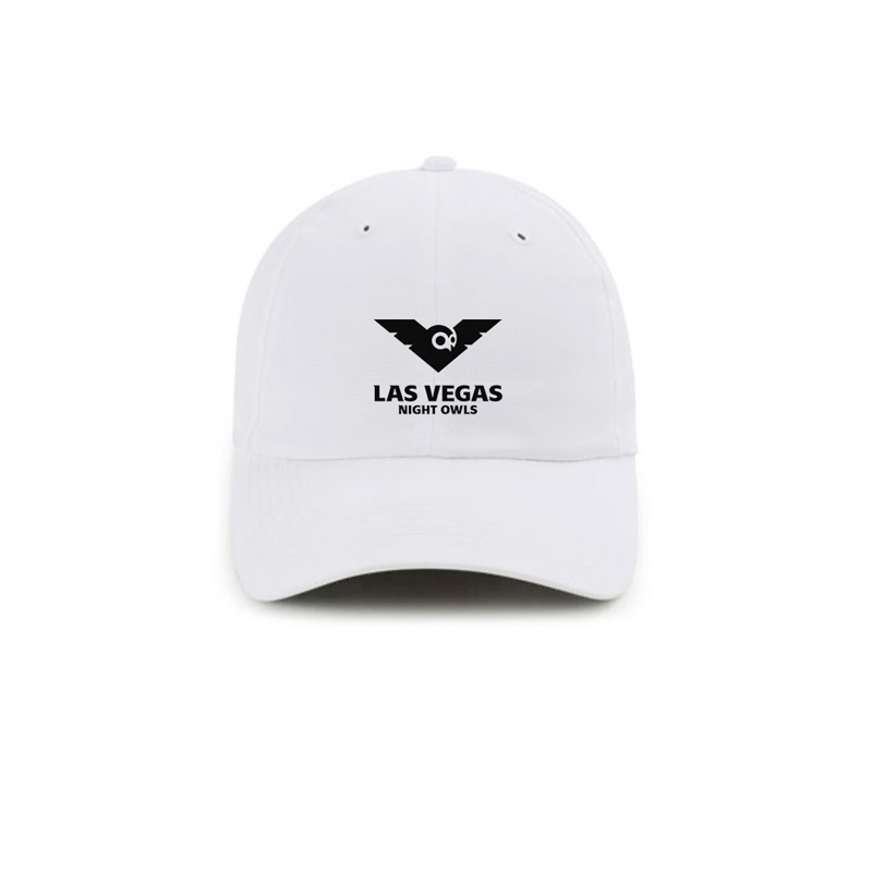 Photo of white hat with Las Vegas Night Owls logo