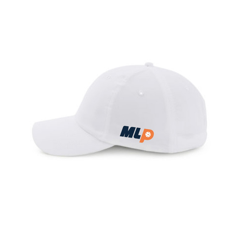 Photo of white hat with MLP logo on the side